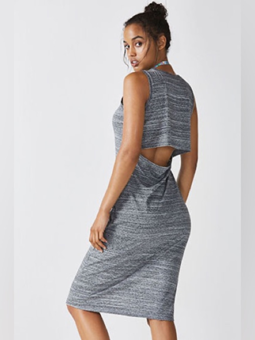 Fabletics Open Back Midi Dress Gray Space Dye Athleisure Large